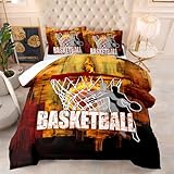 Bettdecke 230X260 Basketball Steppdecke Mit 200Gsm Mikrofaser Füllung, 4 Jahreszeiten Waschbar Bettdecken, Leichte Ganzjahresdecke Mit 2 Kissenbezügen,3D Druck Quilted