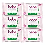 bebe Erfrischende Reinigungstücher (6 x 25 Tücher), milde Abschminktücher mit Rosenwasser, Make-up Entferner aus Fasern 100% pflanzlichen Ursprung, Gesichtsreinigung für normale Haut, vegan*