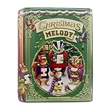 MediMuc Kleine Buchdose Xmas Song grün Weihnachtsdose, Aufbewahrungsdose, Keksdose, Blechdose aufwändig geprägt und bedruckt lebensmittelecht - Vol. 1,75l - Maße: (L x B x H): 17,5 x 15,2 x 8,8cm