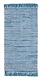 -LUXOR- living Teppich Frida Baumwolle Naturfaser Handgewebt Handwebteppich blau, 60 x 120 cm