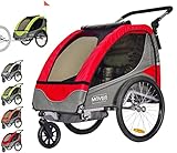 PAPILIOSHOP Mover – 2-in-1 Fahrradanhänger und Kinderwagen für 1-2 Kinder, Klappbar, Mit Federung, Lufträdern und 5-Punkt-Gurt, Ideal für Familienausflüge (rot)
