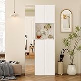 DEZAGCE Garderoben-Set 2-teilig – Kompaktgarderobe mit Spiegel & 11 Einlegeböden – Flurgarderobe mit Stauraum – 180 x 75,2 x 27 cm – Weiß – Modernes Eingangsmöbel für Diele & Flur