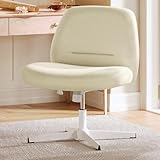 SONGMICS HOME Schneidersitz Stuhl, Schminkstuhl, Drehstuhl ohne Armlehnen, Schreibtischstuhl, breite Sitzfläche, modern, mit Kreuzfuß, höhenverstellbar, Wippfunktion, cremeweiß OBG046W01