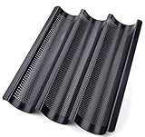 Generisch Baguette Backform für 3 Baguettes mit Antihaftbeschichtung, Baguetteform, 38.5 x 28.5cm, Baguetteblech, Brotbackform, Backform Brot, Backformen,Brot Backen Zubehör, Schwarz