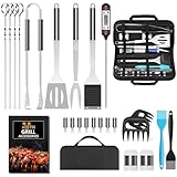 YENTAKE BBQ Grillbesteck Set, Edelstahl Grillset für Geschenk, 25 Grillzubehör aus Hochwertiger mit Grillkoffer und Grillmatte für Garten und Camping Schwarz