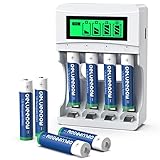 Delyeepow Akku Ladegerät, mit 1100mAh 8 Stück AAA Akkus Wiederaufladbar, NiMH 1.2V Batterie AAA Wiederaufladbar, 4-Ladeplatz mit LCD Anzeige