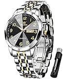 OLEVS Herrenuhren Schwarz Gold Silber Business Kleid Luxus Armbanduhr Luminous Leicht zu lesen wasserdichte Edelstahluhr für Männer