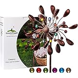 Solar Metall Windrad - mit LED-Licht und Schmucksteinen - Höhe: 190 cm - Windspiel für draußen - Leichter Aufbau - extra große Gartendeko - wetterfest, standfest - ideal für Terrasse und Garten