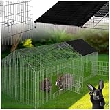 tectake® Freilaufgehege Kaninchen, Hasenstall draußen, Meerschweinchen Käfig, Laufgitter mit Sonnenschutz, Hasenkäfig, Steckzaun, Kleintierkäfig, Meerschweinchen Gehege, 180 x 75 x 75 cm - schwarz