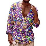 2026 Karneval Herren Frühling Sommer Knopf Ba Sh Langarm Revers Allover Gedruckt Urlaub Feier T-Shirt, mehrfarbig, L