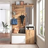 Garderoben-Set mit Spiegel, Schuhschrank, Wandgarderobe, Sitzbank und Kleiderhaken (Kein einteiliges Produkt, erfordert Bohren und Stanzen von Löchern in der Wand) (Holz + Weiß)