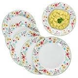 MamboCat 6er Set Variant Blümchen Speiseteller I farbige Porzellan-Essteller für 6 Personen I bunte große Teller für Hauptmahlzeiten beim Frühstück, Mittag, Kaffee & Abendbrot