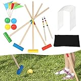 Jopassy Krocket Croquet Krocket Spiel, 2-4 Spieler Croquet Set, Kinder Erwachsene Familie Outdoor Gartenspiel, Geschicklichkeitsspiel Holz Krocketspiel, mit Tasche