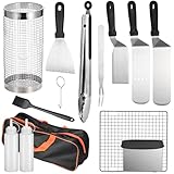 Grillbesteck Set 14 aus rostfreiem Edelstahl,Grillzubehör mit Grillzange,Grillwender,Grillspachtel,Grillkoffer,Grillmatte und 2 Squeeze Flasche für Männer Geschenk Garten und Camping