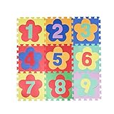 Puzzlematte 9 Zahlen & Blumen, 90 x 90 cm, 32 x 32 cm je Puzzleplatte, Spielmatte Bodenpuzzle Kinderteppich Bodenschutzmatte Schaumstoffplatte für Baby & Kinder Zahlenteppich Spielteppich TÜV