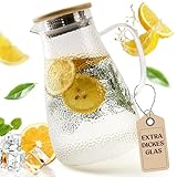 Happy Lemuro Glaskaraffe mit Deckel | Wasserkaraffe 1,9 Liter, aus verstärktem Glas | Glas Karaffe für heiße und kalte Getränke | Teekanne | Wasserkrug mit Deckel aus Bambus | Krug