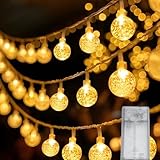 Lichterkette Kugeln Innen Außen 2M 20 LED Kristall Kugeln Lichterkette Weihnachten Batterie Warmweiß für Terrasse Balkon Garten Hochzeit Valentinstag Weihnachten Schlafzimmer Party Dekoration