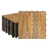 HENGMEI Holz Terrassenfliesen 30x30 cm mit Klicksystem Wetterfest Pflegeleicht mit Drainagesystem- 55er Set für 5 m² Holzfliesen mit Drainagesystem für Balkon, Garten, Terrasse- Modell A