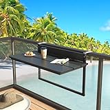Sundale Outdoor 81,3 cm großer klappbarer Balkontisch für Geländer, Terrassen-HDPE-Stange, verstellbarer hängender Tisch für Baluster-Gartendeck, schwarz