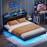 PerGar Schwarzes PU-Lederbett 140x200 cm, Hydraulisches Stauraumbett mit LED-Beleuchtung, Praktisches Kopfteil mit integrierter Ladestation, Doppelbett, Hängebett, Schlafzimmer Bett