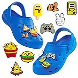 CityComfort Clogs Kinder, Gartenschuhe Badeschuhe Jungen mit abnehmbaren Anhängern (Blau, 30/31 EU)