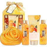BODY & EARTH 4 tlg. Orangenduft Geschenkbox, Duschgel, Schaumbad, Bodylotion, Badeset, Spa Set, Geburtstagsgeschenke, Geschenke für Frauen，Geschenkset für Frauen, Mädchen, Mama