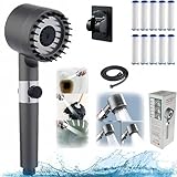 POADGBCN Hochdruck Handbrause mit 3 Strahlarten mit Wasserreinigung und Schlauchhalter 2 in 1 Duschsystem(with 10 PCS Water Filter)