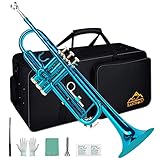EASTROCK Trompete BB Standard Trompete Kit mit Tragetasche, Handschuhe, 7C Trompete Mundstück,Tuning Rod, Trompeten für Anfänger und Schüler(Lake Blue)