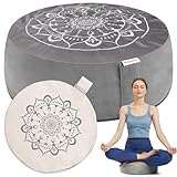 Hihealer Meditationskissen mit Zusätzlichem Samtbezug – Großes Traditionelles Tibetisches Meditationskissen, Yoga Bodenpolster, Zafu gefüllt mit Buchweizenschalen, Tolles Geschenk für Frauen