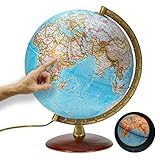 National Geographic - Leuchtglobus im klassischen Stil - 30cm Globus mit stabilem Standfuß und Metall Meridian, Kartenbild 2025 physikalisch/politisch mit LED Leuchte, aktuelles deutsches Kartenbild