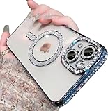 Sitthyw Glitzer Hülle für iPhone 型号 Pro Max Magnetisch Handyhülle Transparent Case mit Bling Sparkly Diamant Schutzhülle für Mädchen, Kompatibel mit Mag-Safe Weiche TPU Stoßfest Bumper Cover, Blau