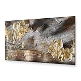 murando - Wandbilder XXL Abstrakt 150x50 cm 1 tlg - großes Wandbild Leinwand Bilder Groß Wanddeko Wohnzimmer Bild Schlafzimmer Kunstdrucke - Blumen Orchidee Textur Floral Grau Beige Weiß b-A-0766-b-a