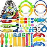 Frasheng 43 Stück Pool Tauchspielzeug für Tauchen Kinder,Tauchringe für Kinder,Wasserspielzeug Kinder mit Tauchringe Edelsteine,Schwimmbad Spielzeug,Poolparty Geschenk Mädchen Junge 5-12 Jahre