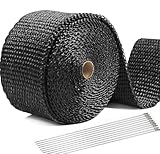 15M Hitzeschutzband Auspuff,Foneso auspuffband,Schwarz Hitzeschutzband mit 12 Kabelbinder Edelstahl,für Motorrad Fächerkrümmer Thermoband Krümmerband