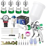 HVLP Lackierpistole Kit mit 4 Düsen,Spritzpistole Lackierpistole Kit mit 1,4mm & 1,7mm & 2,0mm & 2,5mm Düsen,Lackierpistole Druckluft Schwerkraft Sprühgeräte mit Farbsprühzubehör