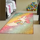 Bosdela Kinderteppich - und Babyteppiche – Vielfältige Designvariationen 100x160 cm Einhorn – rutschfest, hypoallergen & pflegeleicht, Perfekter Spiel- und Krabbelteppich für Mädchenzimmer