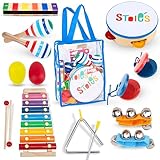 STOIE'S Musikinstrumente Kinder ab 3 Jahre 15-teiliges Montessori Instrumente Kinder Rasseleier Baby Klanghölzer Musikspielzeug Trommel Musik Instrumenten