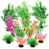 Aquarium Pflanzen Deko,11 StüCk Aquarium KüNstliche Kunststoff Pflanzen, Plastikpflanzen Aquariumdekor Zubehör, Bunt Plastikpflanzen Dekoration Fuer,Zubehoer Kunststoffpflanze Deko ﻿