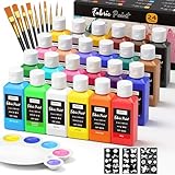 Nicpro Textilfarbe Waschmaschinenfest 24 Farben Je 60 ml, Stofffarben Waschfest, Stoffmalfarben mit 10 Pinsel, Palette, Vorlagen, Farbe für Kleidung, T-Shirts, Jeans, Taschen, Schuhe, Holz
