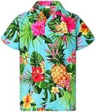 King Kameha Funky-Hawaii-Hemd, Herren, Kurzarm, Pineapple, Türkis, L