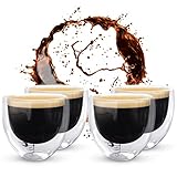 Glasich® Espressotassen Set (4 x 80 ml) - Espressogläser doppelwandig 80ml - Espresso Gläser 4er Set - doppelwandige Kaffeegläser Latte Macchiato- spülmaschinenfestes Espressotassen Glas Tasse