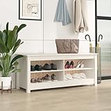 HOMEELIKE Schuhbank Weiss 110x38x45,5 cm Massivholz Kiefer Rustikale Optik 4 F?Cher Platz Deko