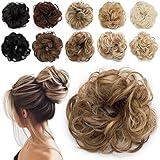 TESS Haarteil Dutt Braun mix Haargummi mit Haaren Gewellt Kleine Haarknoten Hochsteckfrisuren günstig Haarverlängerung Extensions für Frauen 30g Ombre Hellbraun mix Mittelblond
