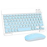 LAMA Kabellose Bluetooth Tastatur & Maus, wiederaufladbare Ultra-dünn Universal Tablet Tastatur, kompatible mit iPad/Tablet/iOS/Android/Windows Laptop/Computer, Deutsches QWERTZ-Layout, Blau