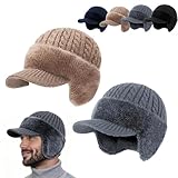 Torocky Mütze, Torocky Coldshield Trapper Blocking Knitted Hats, Winddichte Warm Gestrickte Beanie Mütze Mit Fleecefutter, Wintermütze Mit Ohrenklappen, Geschenk Für Ehemann Vater Männer (2 Stück-C)