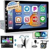1 Din Autoradio mit Bildschirm mit Carplay & Android Auto - 10,1 Zoll IPS Abnehmbarer Touchscreen autoradio mit navi, Spiegelnder Link, FM Radio, Lenkradsteuerung + Rückfahrkamera + Mikrofon