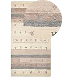 Gabbeh Teppich beige aus Wolle 80 x 150 cm Hochflor mit Muster weich handgetuftet Karli