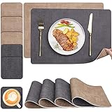 Myir JUN Tischsets Abwaschbar und Untersetzer, Platzsets Abwaschbar Und Leder Untersetzer 6er Set, Doppelseitigen Tischset Abwischbar Antifouling rutschfest, Platzdeckchen Abwaschbar für Speisetisch