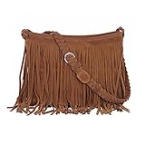MEGAUK Umhängetasche mit Fransen Damen Schultertasche Fransentasche aus Kunstwildleder für Frauen (Braun)