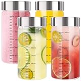 FoiiLiio 4er Glasflaschen mit Edelstahl Deckel,300ml Saftflaschen mit Deckel,Saftflaschen Wiederverwendbare zum Befüllen mit Skala,Smoothie Gläser Sets,Shotgläser mit Deckel für Säfte,Smoothies,Milch